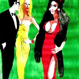Harry Weisburd: 'The Other Woman ', 2016 Acrylic Painting, Figurative. Artist Description:        Envious woman looking at sensual sexy woman in red gown with man looking on  ...