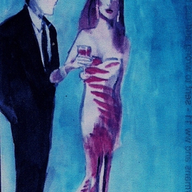 Harry Weisburd Artwork Woman In Pink Design Gown With Man, 2015 Watercolor, Fashion