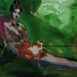 Harry Weisburd Artwork Woman With Cat On Lap , 2015 Watercolor, Cats