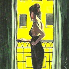 Woman In Black Dress On Balcony, Harry Weisburd