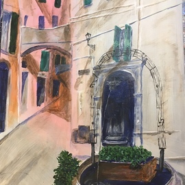 Mark Smith: 'elenas courtyard', 2018 Acrylic Painting, Landscape. Artist Description: Courtyard in San Remo, Ital...
