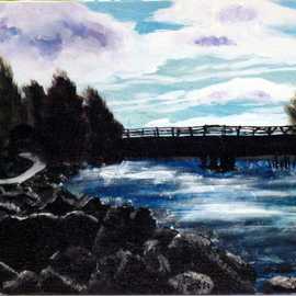 Wendy Goerl: 'Sturgeon Park October 2010', 2010 Acrylic Painting, Landscape. Artist Description:  View of Wolf River looking downstream from dam toward Ed Sommers Memorial Bridge. Painted 