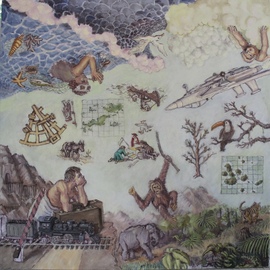 Wendy Lippincott: 'earth air water', 2003 Oil Painting, Animals. Artist Description: Three of the Four Elements of Matter  Earth, Air, Water   missing Fire .  A collage...