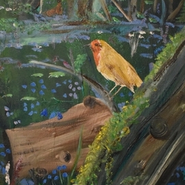 Susan Snow  Voidets : 'bluebell morning', 2019 Oil Painting, Landscape. Artist Description: The bluebells are in full bloom as the little hedgehogs forage and a english robin sings. A deer in the forest watches on. ...
