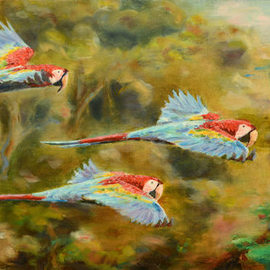 Vladimir Yaskin Artwork Flight over the rainforest, 2015 Oil Painting, Birds