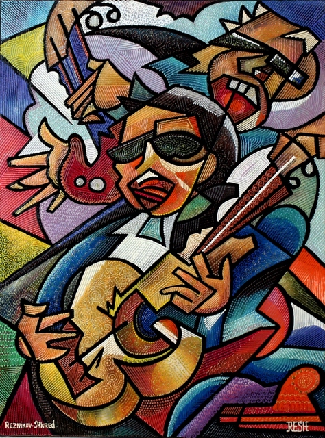 Yosef Reznikov  'Composition Guitarists', created in 2018, Original Painting Other.