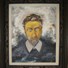 Rickie Dickerson: 'EzraPoundOnTheDayHeWasCommitted', 1996 Oil Painting, Portrait. Artist Description:    Ezra Pound was an American poet who lived in Italy during WWII. He agreed with Mussolini and was the Tokyo Rose of Europe. He attracted very little attention because he was considered a bad poet. An American politician went to Italy, heard a broadcast and had Pound extradited ...