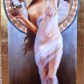 Marsha Bowers: 'Awakenings', 2009 Oil Painting, Figurative. Artist Description:  Oil on Canvas with Gilding ...