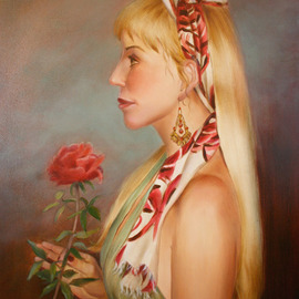 Marsha Bowers: 'Lady with Rose', 2014 Oil Painting, Portrait. Artist Description:   Oil on Canvas            ...