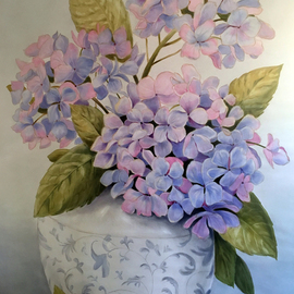 Marsha Bowers: 'hydrangeas', 2019 Oil Painting, Floral. Artist Description: Large scale painting.  Commission for client.  Painted on artist painting wall and to be installed on clients  wall. 5 ft x 4 ft...