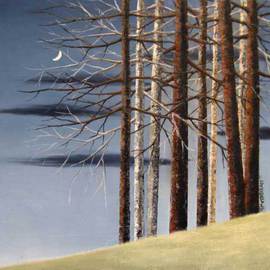 Reza Aghajari Artwork a moonlit night, 2012 Oil Painting, Trees