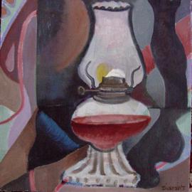 Dana Zivanovits: 'OIL LAMP', 2001 Oil Painting, Still Life. Artist Description:  A oil lamp still life with a cubist slant. Oil on linen.  An original signed Zivanovits. ...