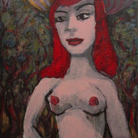 Dana Zivanovits: 'STRIPED HAT', 2002 Acrylic Painting, nudes. Artist Description:   This painting was done in acrylic on stretched linen. ...