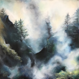 Zue Chan: 'rainning in the mist ', 2016 Oil Painting, Landscape. 