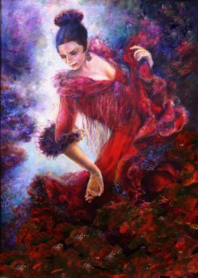 Sylva Zalmanson; Flamenco Dancer 7 , 2012, Original Painting Other, 36 x 40 inches. Artwork description: 241         Dance, flamenco, girl, figurative     A portrait of young woman in medevieal style      ...