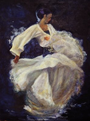 Sylva Zalmanson; Flamenco In White, 2013, Original Painting Other, 24 x 28 inches. Artwork description: 241          Dance, flamenco, girl, figurative     A portrait of young woman in medevieal style       ...
