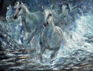 Sylva Zalmanson; Running Horses, 2013, Original Painting Acrylic, 48 x 36 inches. Artwork description: 241  Running horses in water ...