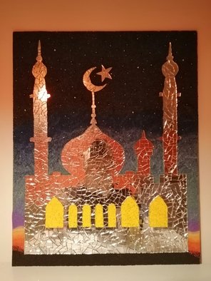 Admir Azizi; Mosque, 2021, Original Mosaic, 44 x 55 cm. Artwork description: 241 Mosque- handmade with Mirrors and sand. ...