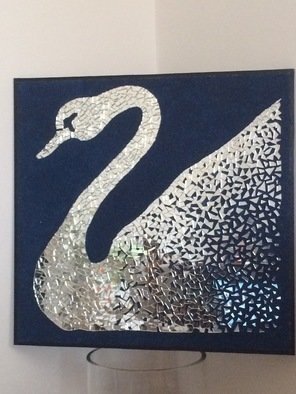 Admir Azizi; Swan, 2020, Original Mosaic, 50 x 50 cm. Artwork description: 241 Swan art make with Mirror and sand. ...