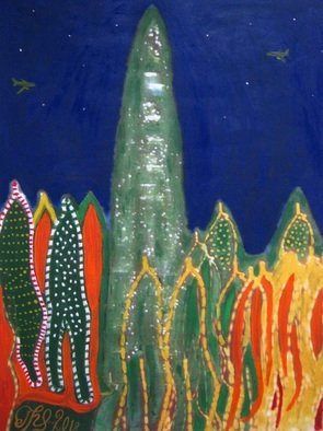 Alexey Grishankov; Night Parade, 2018, Original Картина Маслом, 54 x 67 cm. Artwork description: 241 fantasy abstract composition image night townoil canvas frame...