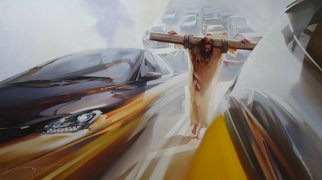 Alexey Chernigin; Against The Current, 2013, Original Painting Oil, 160 x 90 cm. Artwork description: 241 In the stream of cars, Jesus, the cross, the carrying of the cross...