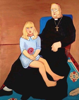 Alice Murdoch; Angel, 2011, Original Painting Oil, 48 x 62 inches. Artwork description: 241     Girl on Priest's lap with lollipop                               ...