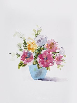 Jianhui Gao; In Full Bloom2, 2014, Original Reproduction, 32 x 42 mm. Artwork description: 241 Art watercolor painting on paper painting flowers in full bloom the beautiful painting...