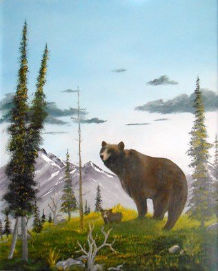Al Johannessen; Little Brother Is Lost Again, 2014, Original Painting Oil, 16 x 20 inches. Artwork description: 241     Mother bear and cub looking for other cub       ...