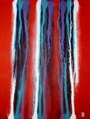 Harry Bayley, 'Red Blue White Colour Bleed 1', 2003, original Painting Acrylic, 16 x 12  inches. Artwork description: 1758 Painted in acrylics onto a canvas panel. This painting is abstract colour expressive. ...