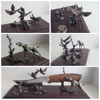 Aleksey Martemjanov; Duck Hunting, 2016, Original Sculpture Mixed, 300 x 150 mm. Artwork description: 241 Table stand for a hunting knife...