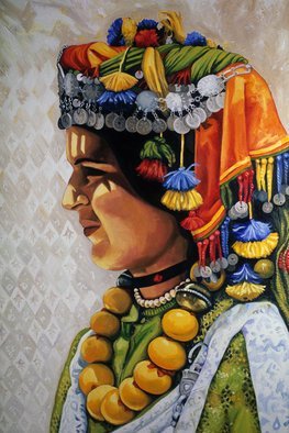 Joanna Almasude; Fatima, 1998, Original Painting Oil, 2 x 3 feet. Artwork description: 241  oil on canvas, joanna almasude, morocco, amazigh, women, woman, head- dress, berber, colorful...