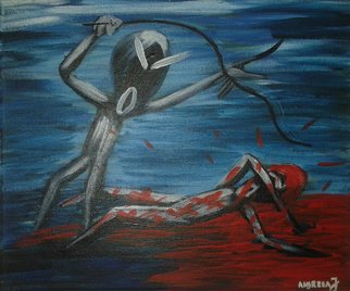 Andreea J; Humans 5, 2016, Original Painting Acrylic, 30 x 25 cm. Artwork description: 241  punishment, acrylic, painting, blood, humans, primordial crime, blue ...