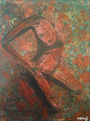 Andreea J; Lady 1, 2014, Original Painting Acrylic, 30 x 40 inches. Artwork description: 241  acrylic, lady, beauty, fire, red, nude, ...
