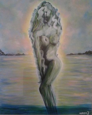 Andreea J; Lady 3, 2016, Original Painting Acrylic, 40 x 50 inches. Artwork description: 241  acrylic, lady, beauty, goddess, pastel sea, clouds, light...