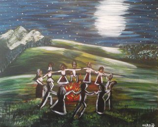Andreea J; Romanian Dance, 2014, Original Painting Acrylic, 50 x 40 inches. Artwork description: 241 dance, night, nature, forest, people, mountains, moon, stars, fire, ...