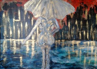 Andreea J; Sodom, 2017, Original Painting Acrylic, 70 x 50 cm. Artwork description: 241 Sodom, fire, sin, woman, beauty, umbrella, survivor, sad, blue, cold, reflection, water, gold...