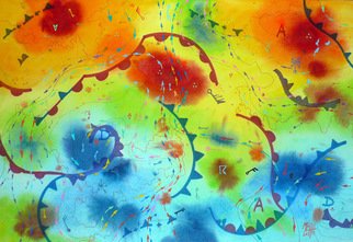 Andre Mehu; Meteo2, 2011, Original Watercolor, 61 x 59.5 cm. Artwork description: 241  Abstract watercolor and printmarker painting based on the various symbols of the meteorologic maps ...