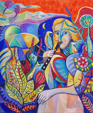 Andrew Osta; Harmony 3, 2015, Original Painting Oil, 64 x 71 cm. Artwork description: 241  The symbolism of a flute player. Bright, surreal, contemporary artwork in oil by Andrew Osta  ...