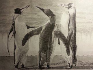 Mardas Angelo; Penguins, 2014, Original Drawing Charcoal, 50 x 35 cm. 