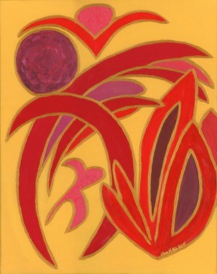 Ania Milo; Red On Gold, 2011, Original Painting Acrylic, 28 x 32 inches. Artwork description: 241   Organic shapes in red on golden background.  ...