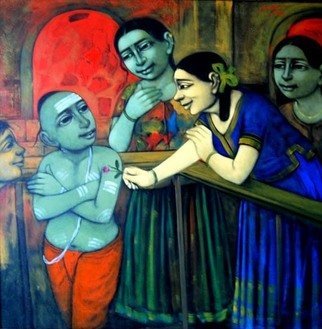 Pramod Apet; Little Love, 2010, Original Painting Acrylic, 48 x 48 inches. Artwork description: 241             indian, child, music, figeretiv , love, boy, girl, smil, dream, smil, love, moon, music, party, world, game           ...