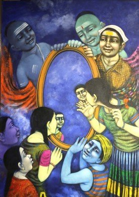 Pramod Apet; The Mirror, 2017, Original Painting Acrylic, 42 x 60 inches. Artwork description: 241 beautiful expression, boy, friends, noughty, smiling faces, acrylic , indian art, playing, nice color, child hood, figurative, children, decoration, house, happy, festival...