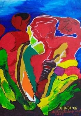 Archna Jaideep Singh; Colourful Bonding, 2007, Original Painting Acrylic, 61 x 77 cm. Artwork description: 241      The composition comprises acrylic paints on canvas. The merger of forms and colours portrays the human yearning for colourful bonding.  ...
