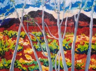 Mary Hatch; Looking Through Aspen Trees, 2008, Original Painting Acrylic, 40 x 30 inches. Artwork description: 241  Part of the Southwest- New Mexico Series. Painting of North Taos mountains and the Aspen trees. Brilliant colors, inspired by the mountains and aspen trees in the area. ...