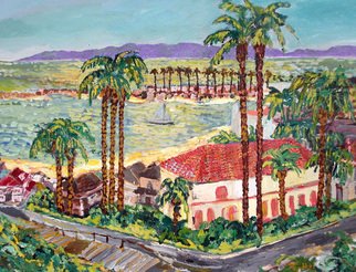Mary Hatch; View Of Catalina Island, 2008, Original Painting Acrylic, 40 x 30 inches. Artwork description: 241 Ocean Series. Pacific Coast Painting. Corona Del Mar view overlooking Balboa Island and in the Pacific Ocean, Catalina Island in the distance. Impressionist colors with palm trees and beautiful hacienda like house. ...