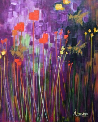 Arrachme Art; Aunt Bee, 2016, Original Painting Acrylic, 24 x 36 inches. Artwork description: 241  Poured and painted art.  Memory Gardens acknowledge friends and family.  abstract, trees, garden, flowers, bees, landscape, happy blooms, purple, yellow, green, red, arrachmeart ...