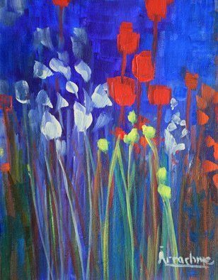 Arrachme Art; Girl Talk, 2016, Original Painting Acrylic, 8 x 10 inches. Artwork description: 241 Pouredand painted on canvas board. Memory Gardens acknowledge friends and family. abstract, garden, flowers, landscape, happy blooms, green, red, arrachmeart ...