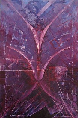 Alexei Kustov; Megacity, 2003, Original Painting Oil, 60 x 80 cm. Artwork description: 241  Megalopolis, night fly. ...