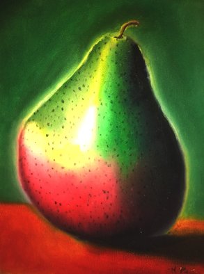 Katie Puenner; Lone Pear, 2015, Original Painting Oil, 8 x 10 inches. Artwork description: 241       This original oil on canvas is impressionistic in style and vibrant in color. This gallery wrapped, one of a kind painting would make a great addition to any home or office.      ...