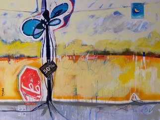 Mohammed Baba; Stop, 2012, Original Painting Acrylic, 100 x 120 cm. Artwork description: 241  Stop urbanizing and the nature destruction    ...